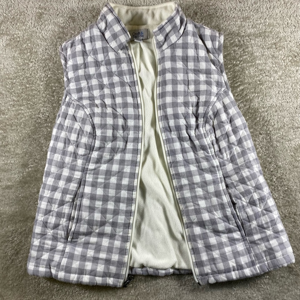 Croft And Barrow Womens Gray & White Checkered Quilted Petite Small Used #81